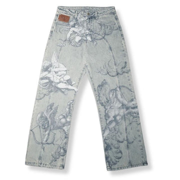 Renaissance Angel Dream – Graphic Wide-Leg Denim